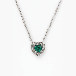 Collana Polello in Oro Bianco con Smeraldo a Cuore e Diamanti