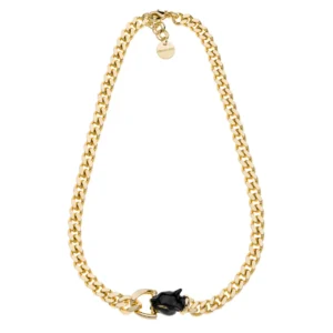 Collana Unoaerre – Girocollo dorato con Pantera e Catena Groumette Diamantata