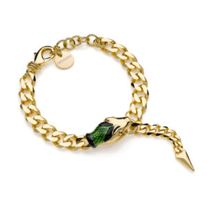 Bracciale Unoaerre Groumette in Bronzo Dorato con Testa di Serpente e Smalto Verde – Stile Animalier