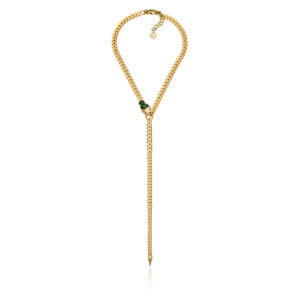 Collier Grumetta in Bronzo Dorato con Testa di Serpente e Smalto Verde – Design Animalier