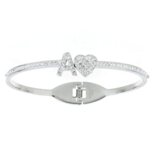 Bracciale Rigido Urania con Lettera e Cuore in Acciaio con Cristalli – Linea Minerva