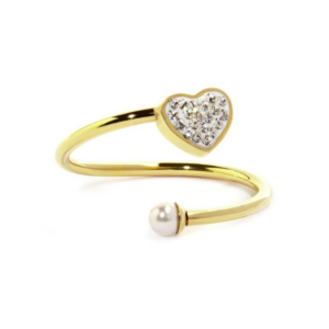 Anello Cuore con Cristalli e Perla – Marlù