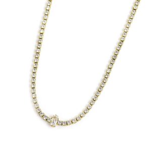 Collana Marlù Tennis Dorata con Zirconi Bianchi e Zircone Centrale Baguette – Gioiello Donna