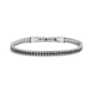 Bracciale Marlù Catena Grumetta con Inserto Tennis Pietre Nere 2,5 mm – Gioiello Donna