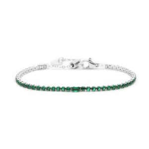 Bracciale Marlù Tennis 2,5 mm con Pietre Verdi e Zircone Centrale Baguette