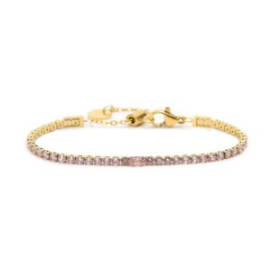 Bracciale Marlù Tennis Dorato 2,5 mm con Pietre Rosa e Zircone Centrale Baguette