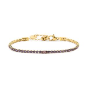 Bracciale Marlù Tennis Dorato 2,5 mm con Pietre Viola e Zircone Centrale Baguette