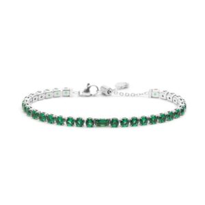 Bracciale Marlù Tennis 4 mm con Pietre Verdi e Zircone Centrale Baguette