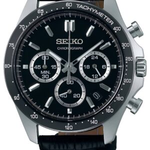 SEIKO Spirit SBTR021 – Orologio Uomo Cronografo 100 m (Quadrante Nero, Cinturino Pelle)