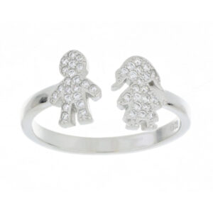 Anello Regolabile Pupi Bimbo e Bimba in Argento 925 con Zirconi