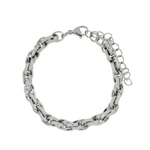Bracciale Kyra in Acciaio Argento con Maglie Intrecciate e Finitura Lavorata