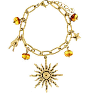 Bracciale Kyra in Acciaio Dorato con Charms Sole e Pietre Colorate mm 17,3 - colori assortiti