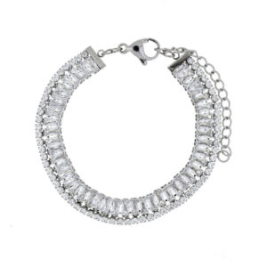 Bracciale Tennis in Acciaio con Zirconi Baguette – Argento e Oro