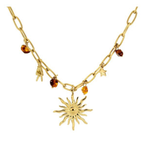 Collana Urania Kyra con sole e charms in acciaio dorato boho chic - diverse colorazioni
