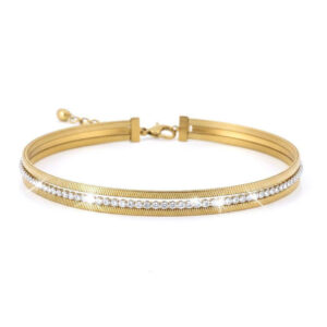Bracciale Urania Tennis in acciaio placcato oro con cristalli – elegante e luminoso