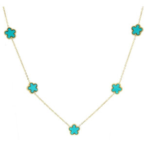 Collana Urania Calliope con fiore turchese in acciaio – delicata e femminile