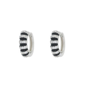 Orecchini Boccole in Argento 925 con Zirconi Bianchi e Neri mm 11