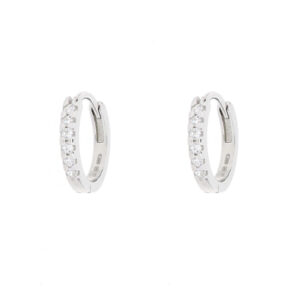 Orecchini a Cerchio Boccole in Argento 925 con Zirconi Bianchi mm 13