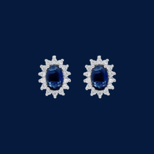 Orecchini Dubai Ovali in Argento 925 con Zirconi e Pietra Blu mm 10
