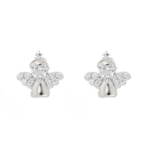 Orecchini Angioletto in Argento 925 con Zircone Centrale e Ali Pavé mm 8