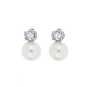 Orecchini Punto Luce Perla con Zircone 10 mm in Acciaio Donna