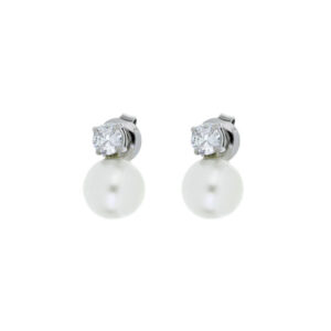 Orecchini Punto Luce Perla con Zircone 8 mm in Acciaio Donna Urania