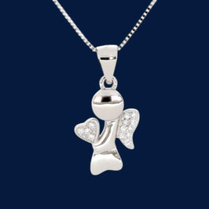 Collana con Pendente Angelo Stilizzato in Argento 925 con Zirconi