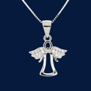 Collana con Pendente Angelo con Ali in Zirconi in Argento 925