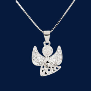 Collana con Pendente Angelo Traforato con Zirconi in Argento 925