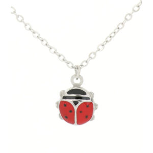 Collana con Pendente Coccinella Smaltata Portafortuna in Acciaio