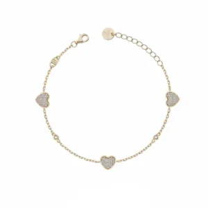 Bracciale Donna Liu Jo Argento 925 Dorato Cuori Zirconi Bianchi