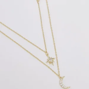 Collana Donna Liu Jo Argento 925 Dorato Stella e Luna con Zirconi Bianchi
