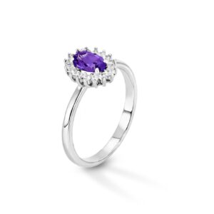 Anello Kate con Zircone Ametista e Micro Zirconi Bianchi