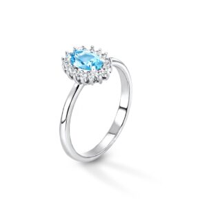 Anello Kate con Zircone Acquamarina e Micro Zirconi Bianchi