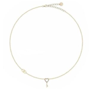 Collana Donna Liu Jo Argento 925 Dorato Chiave Cuore Zirconi Bianchi