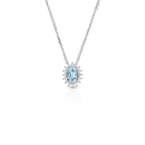 Collana Kate con Zircone Acquamarina e Micro Zirconi Bianchi 42 cm