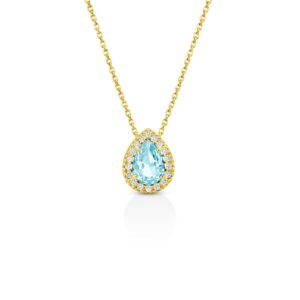 Collana Goccia con Zircone Acquamarina e Micro Zirconi Bianchi
