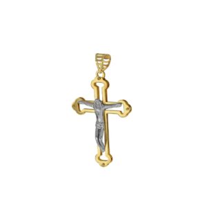 Pendente Croce con Cristo iGold Oro Giallo e Bianco 9Kt