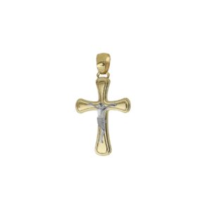 Pendente Croce con Cristo in Oro 9Kt Bicolore