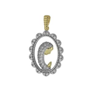 Pendente Madonna in Preghiera Bicolore con Zirconi in Oro 9Kt