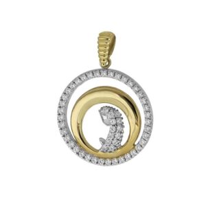 Pendente Madonna in Preghiera Tondo Bicolore con Zirconi in Oro 9Kt