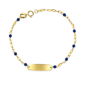 Bracciale con Targhetta Personalizzabile e Pietre Blu in Oro Giallo 9Kt