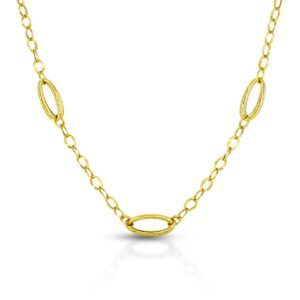 Collana a Maglie con Elementi Ovali Martellati in Oro Giallo 9Kt