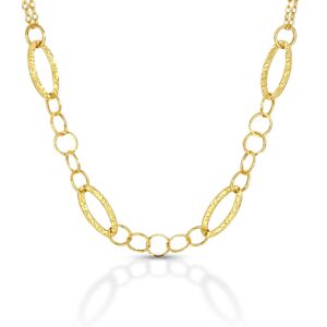 Collana con Maglie Ovali Martellate e Cerchi in Oro Giallo 9Kt