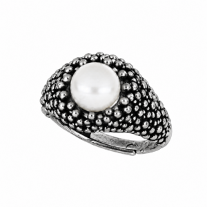 Anello Donna Urania Preziosi Theodora con Perla e Lavorazione a Sfere in Ottone 13 mm