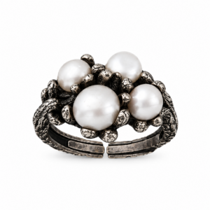 Anello Donna Urania Preziosi Theodora con Perle e Lavorazione Floreale in Ottone 15 mm