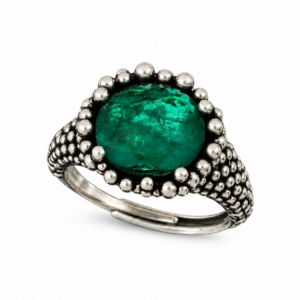 Anello Donna Urania Preziosi Theodora con Pietra Verde e Lavorazione a Sfere in Ottone 14 mm