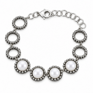 Bracciale Donna Urania Preziosi Theodora in Ottone con Perle Bianche e Cerchi Decorati 16+4 cm
