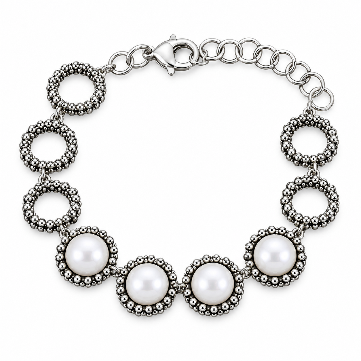 Bracciale Donna Urania Preziosi Theodora in Ottone con Perle Bianche e Cerchi Decorati 16+4 cm