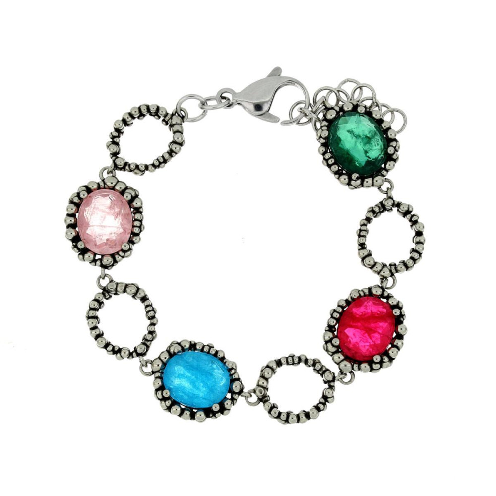 Bracciale Donna Urania Preziosi Theodora in Ottone con Inserti Ovalizzati Multicolor 18+3 cm